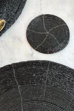 Posavasos Negro Bordado Con Cuentas