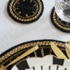 Posavasos Negro Con Detalles Dorados Bordado Con Cuentas