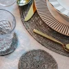 Posavasos Plateado Bordado Con Cuentas