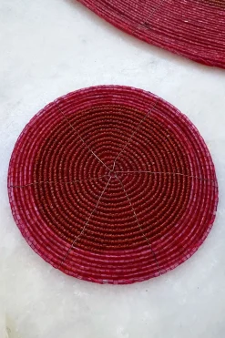 Posavasos Rojo Bordado Con Cuentas