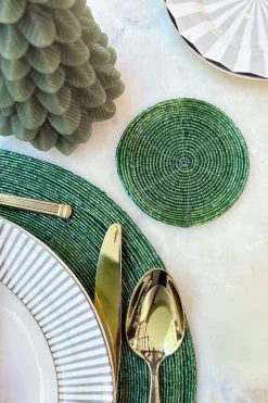 Posavasos Verde Bordado Con Cuentas