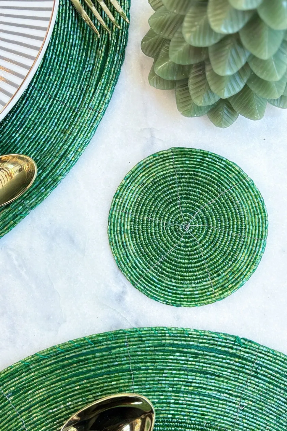 Posavasos Verde Bordado Con Cuentas