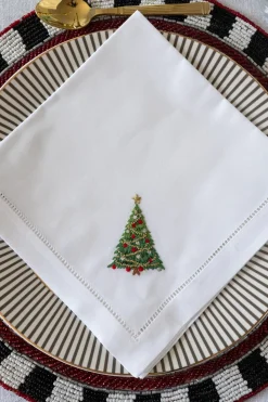 Servilleta Bordada A Mano Con Diseño De Árbol De Navidad