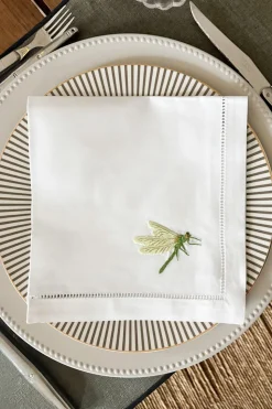 Servilleta Bordada A Mano Con Diseño De Libélula Verde