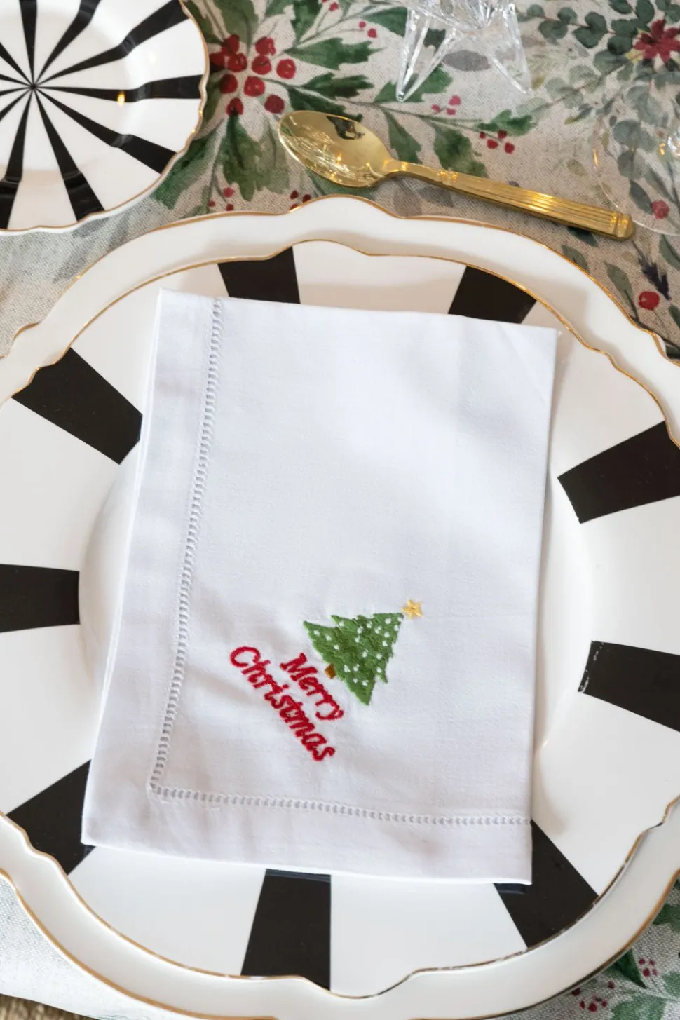 Servilleta De Algodón Y Detalle Vainica Diseño Navidad
