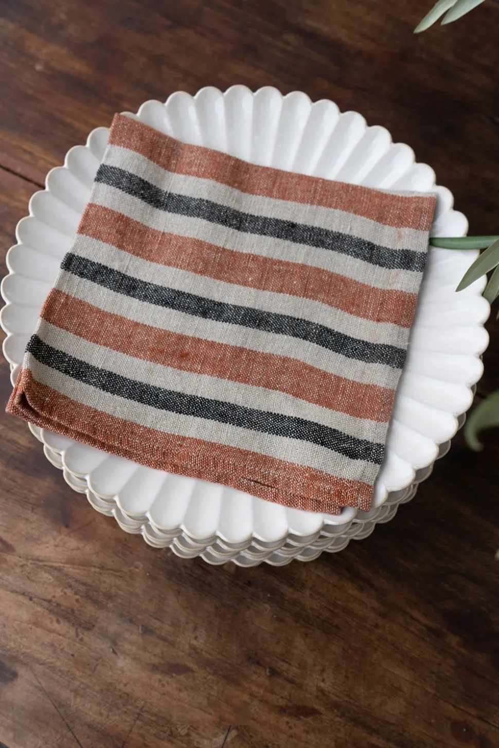 Servilleta De Lino Color Teja Con Rayas Beige & Grises