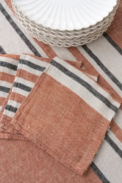 Servilleta De Lino Color Teja Con Rayas Beige & Grises