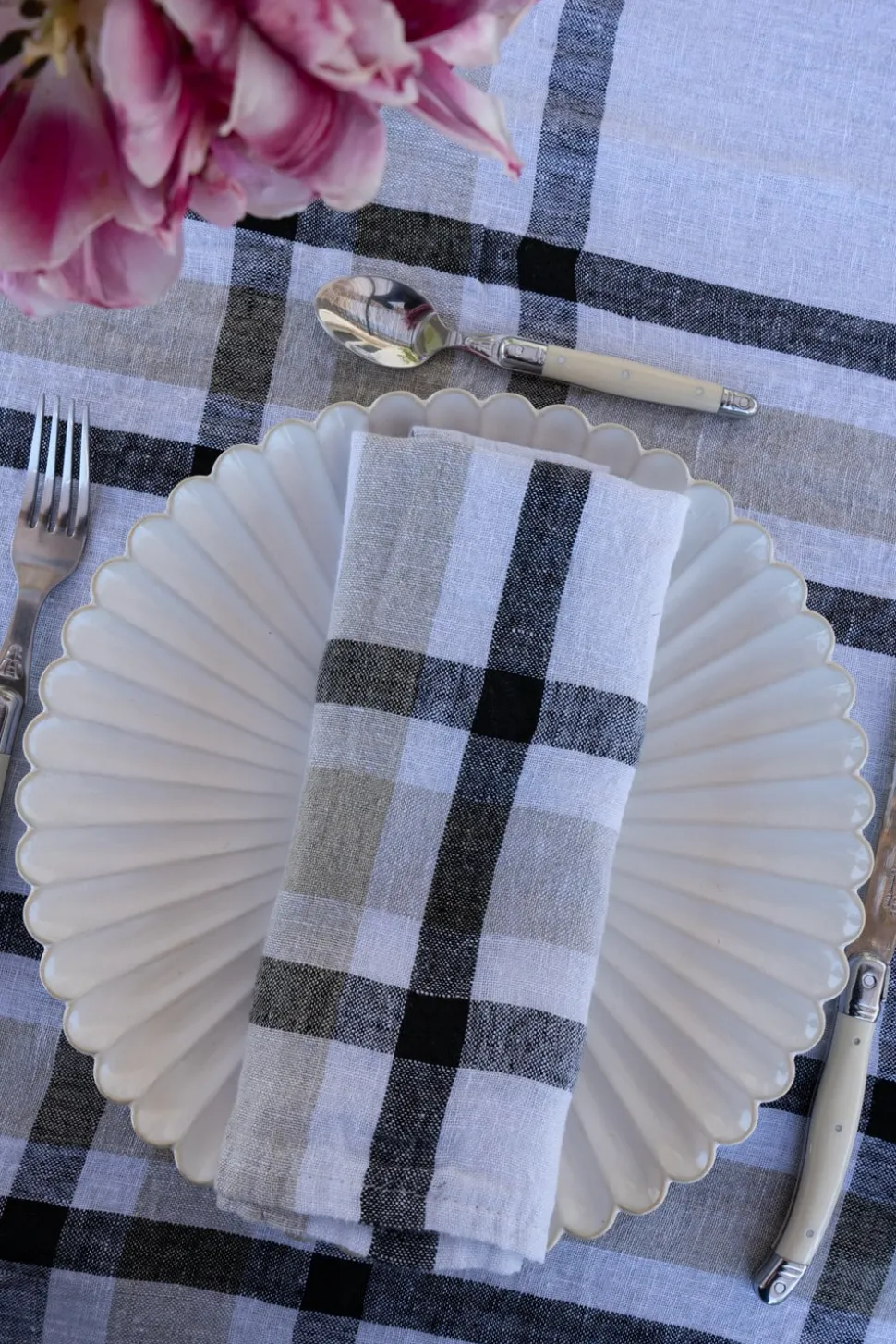 Servilleta De Lino Con Diseño De Cuadros Negros