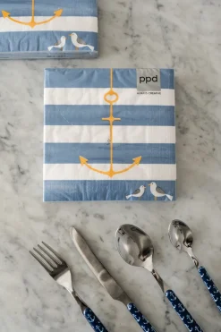 Servilletas Azules Con Rayas Y Diseño De Ancla Grandes