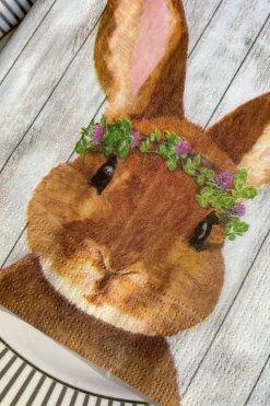 Servilletas Conejo Con Corona De Flores Verdes Grandes