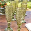 Set 6 Copas Cristal Champagne Verde Rombos