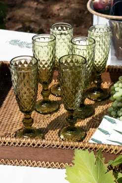 Set 6 Copas Cristal Champagne Verde Rombos