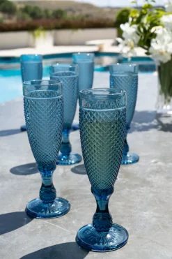 Set 6 Copas Cristal Champagne Azul Oscuro Picos