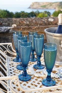 Set 6 Copas Cristal Champagne Azul Oscuro Picos