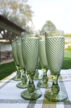 Set 6 Copas Cristal Champagne Verde Picos