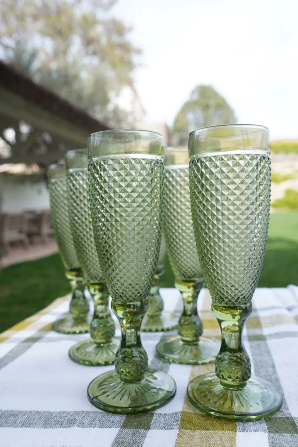 Set 6 Copas Cristal Champagne Verde Picos