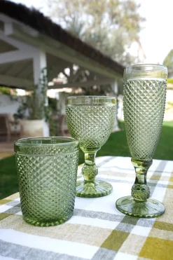 Set 6 Copas Cristal Champagne Verde Picos