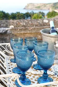 Set 6 Copas Cristal Vino Azul Oscuro Picos