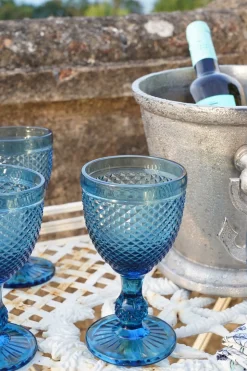 Set 6 Copas Cristal Vino Azul Oscuro Picos
