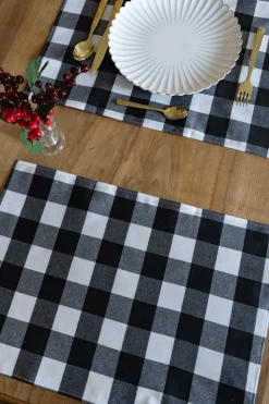 Set 2 Manteles Individuales Con Diseño Vichy Negro