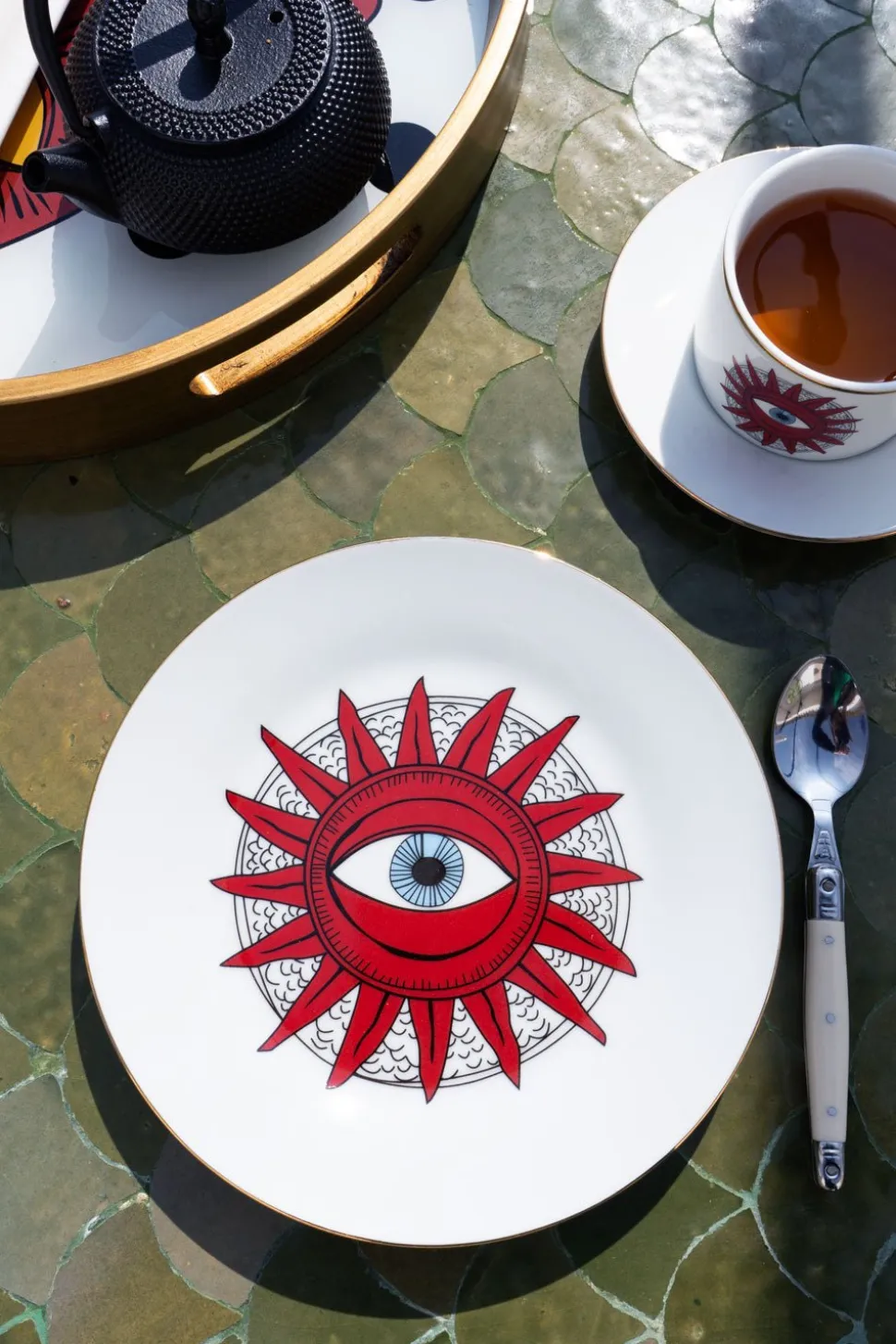 Set 6 Platos De Porcelana Con Diseño Good Luck