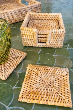 Set 6 Posavasos Cuadrados De Ratán Marrón Natural