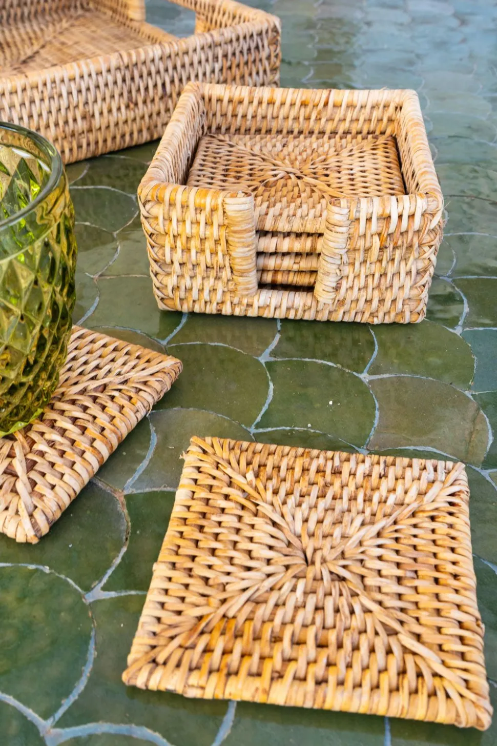 Set 6 Posavasos Cuadrados De Ratán Marrón Natural