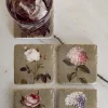 Set 4 Posavasos De Mármol Diseño Flores