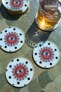 Set 4 Posavasos De Porcelana Con Diseño Good Luck