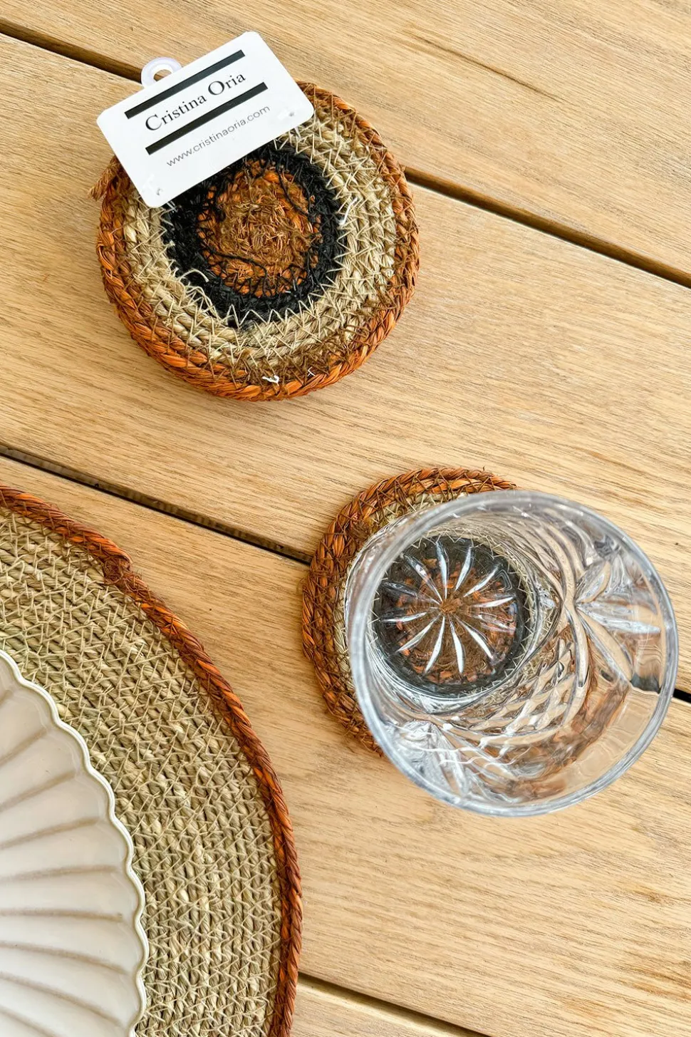 Set 6 Posavasos de Seagrass Beige y Naranja