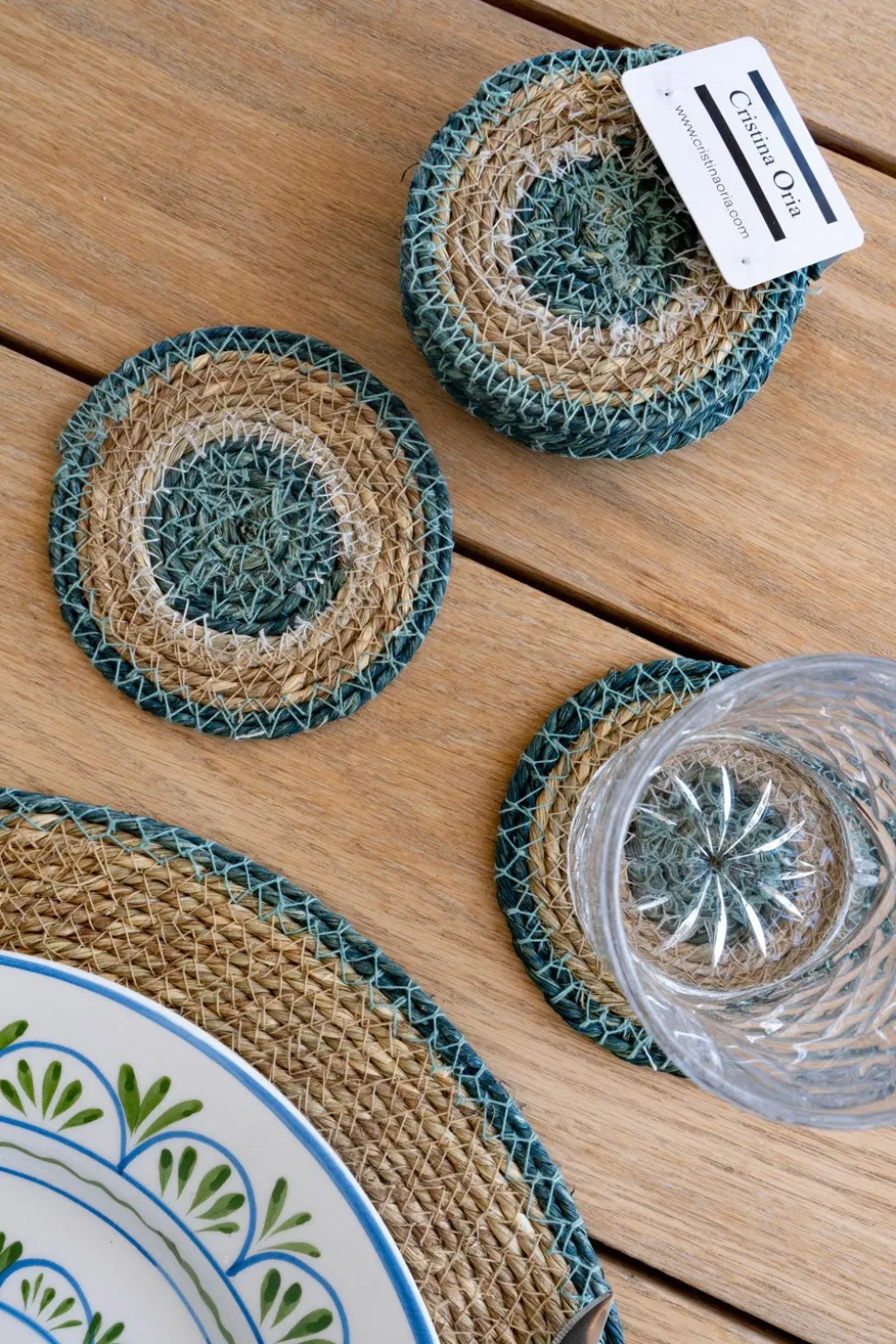 Set 6 posavasos de Seagrass Beige y Azul