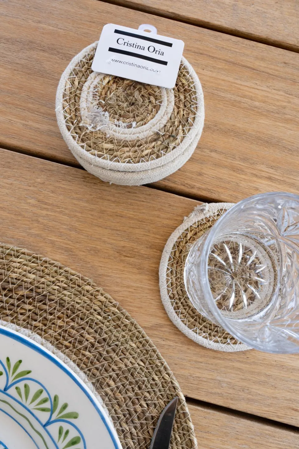 Set 6 posavasos de Seagrass Beige y Blanco