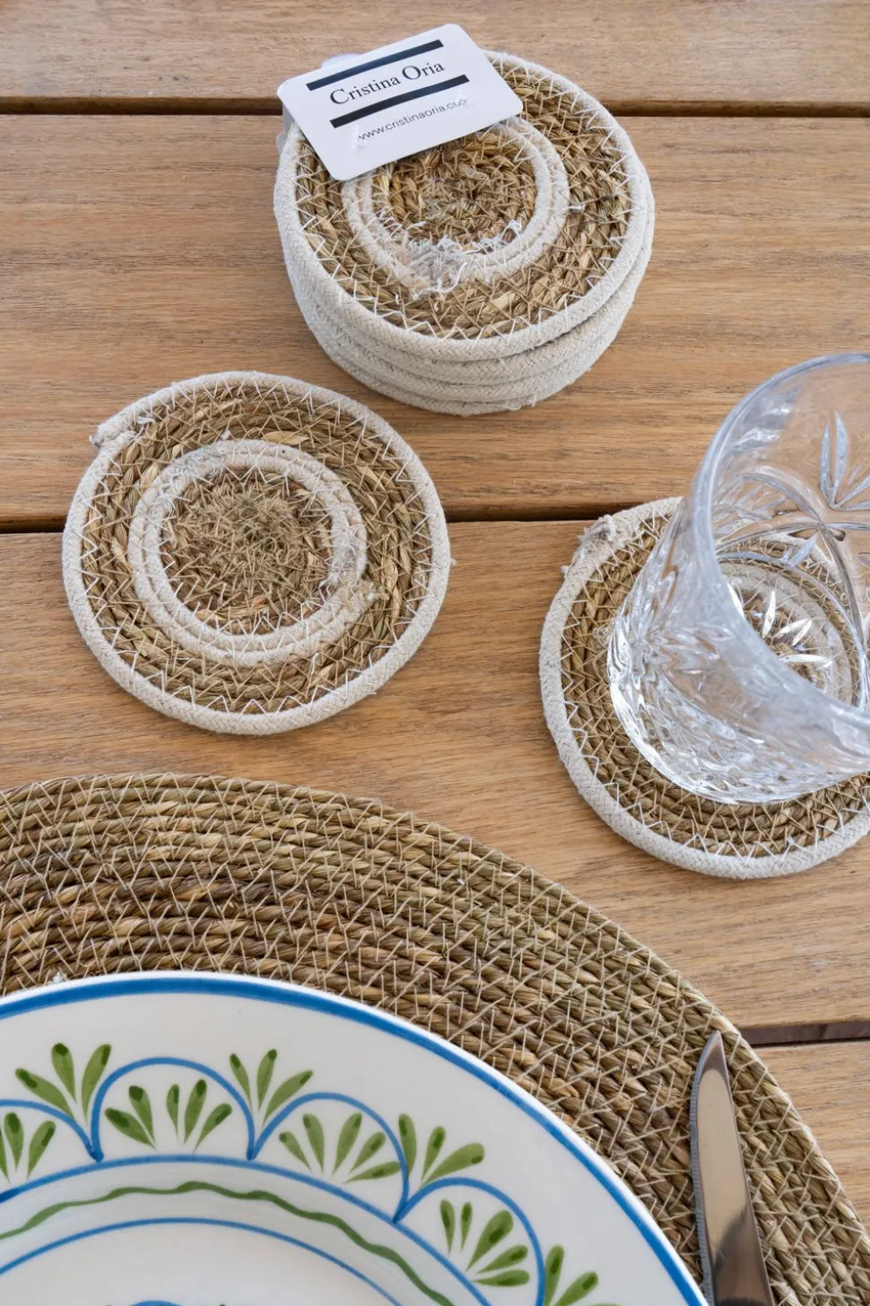 Set 6 posavasos de Seagrass Beige y Blanco