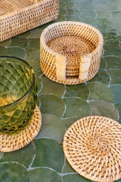 Set 6 Posavasos Redondos De Ratán Marrón Natural