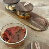 Set 3 Recipientes De Cristal Con Tapas Y Base De Madera
