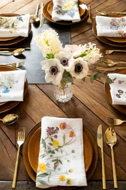Set 6 Servilletas De Lino Con Diseño De Flores Silvestres
