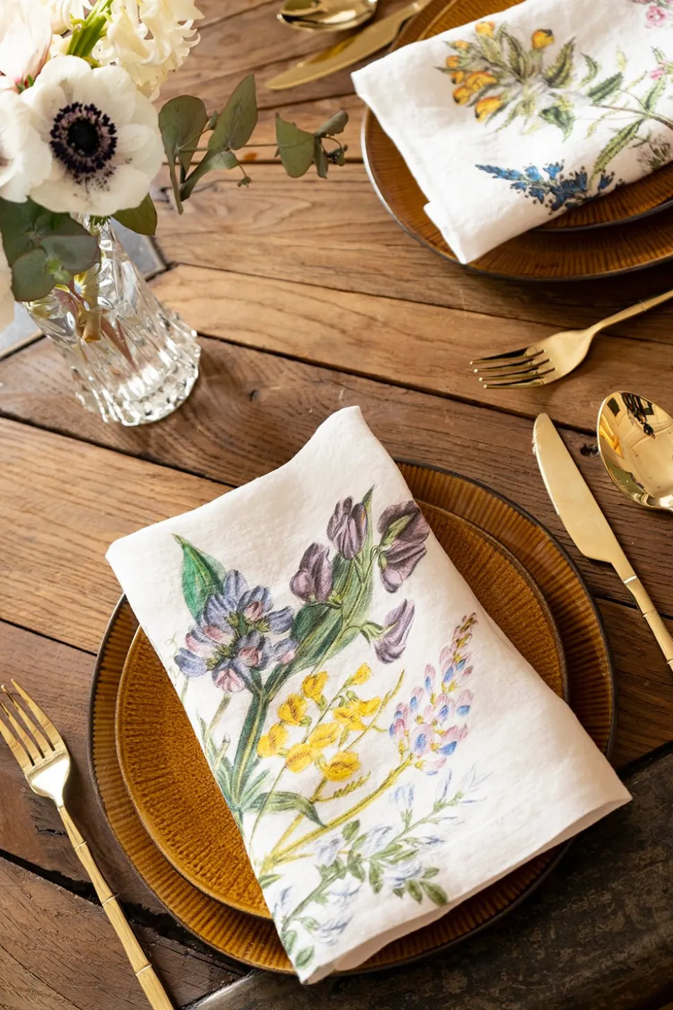 Set 6 Servilletas De Lino Con Diseño De Flores Silvestres