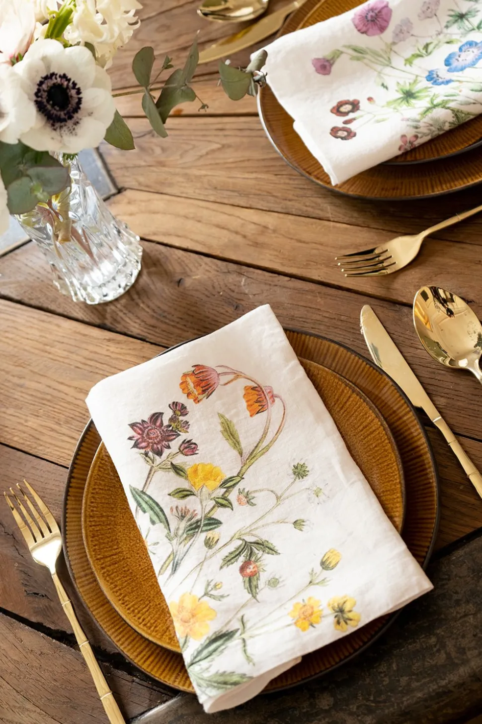 Set 6 Servilletas De Lino Con Diseño De Flores Silvestres