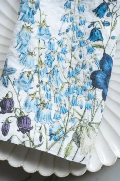 Set 6 Servilletas De Lino Con Diseño De Flores Azules