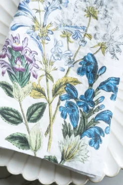 Set 6 Servilletas De Lino Con Diseño De Flores Azules