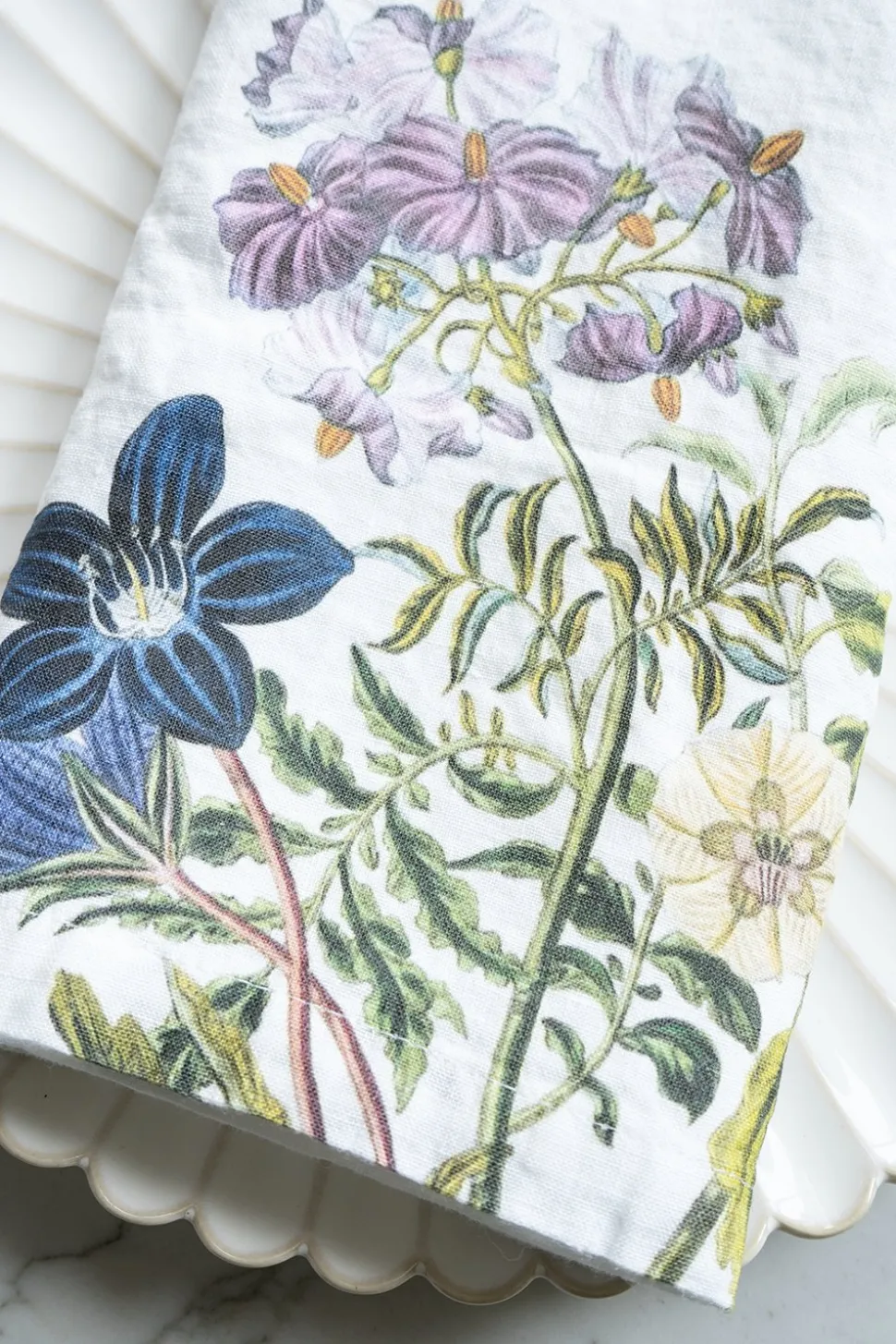 Set 6 Servilletas De Lino Con Diseño De Flores Azules