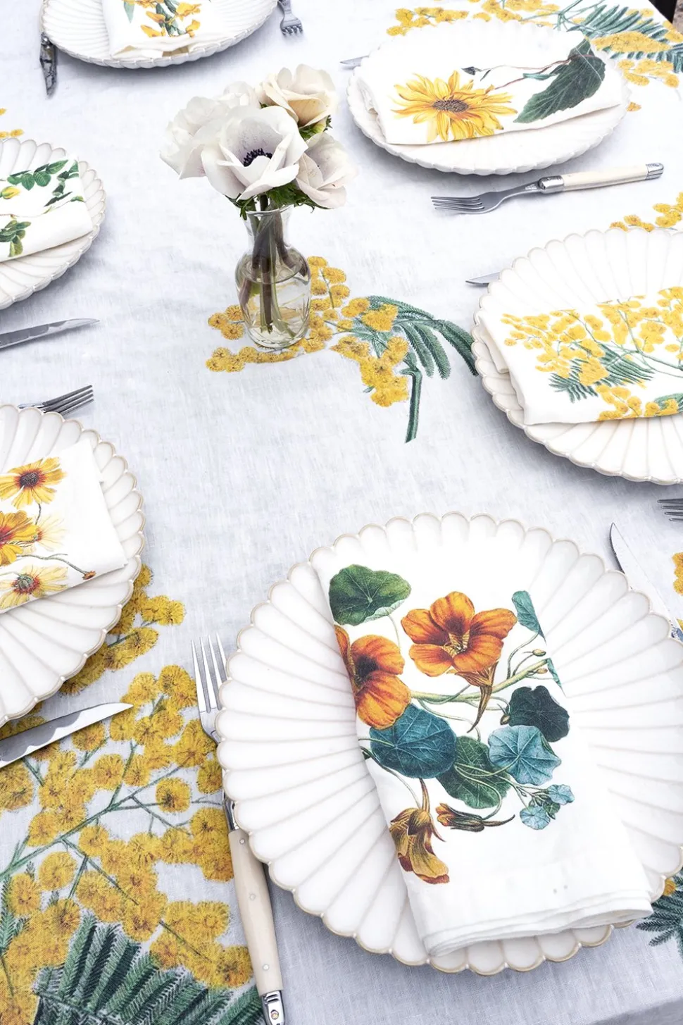 Set 6 Servilletas De Lino Con Diseño De Flores Amarillas