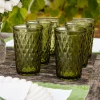 Set 6 Vasos Cristal Altos Verde Rombos