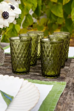 Set 6 Vasos Cristal Altos Verde Rombos