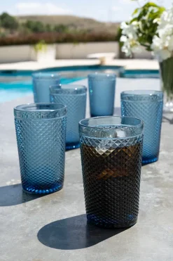 Set 6 Vasos Cristal Altos Azul Oscuro Picos