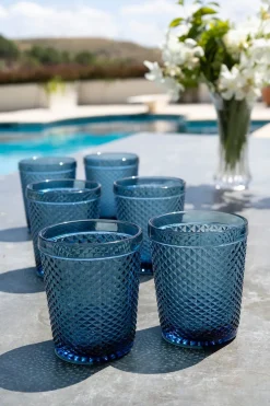 Set 6 Vasos Cristal Azul Oscuro Picos