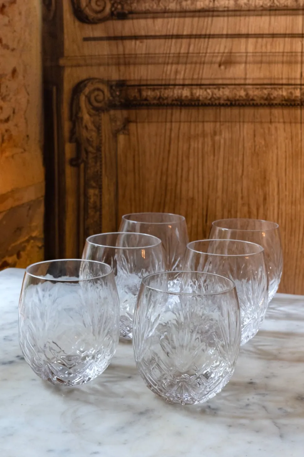 Set 6 Vasos Cristal Ovalados Pequeños Espiga