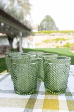 Set 6 Vasos Cristal Verde Picos