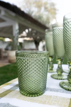 Set 6 Vasos Cristal Verde Picos