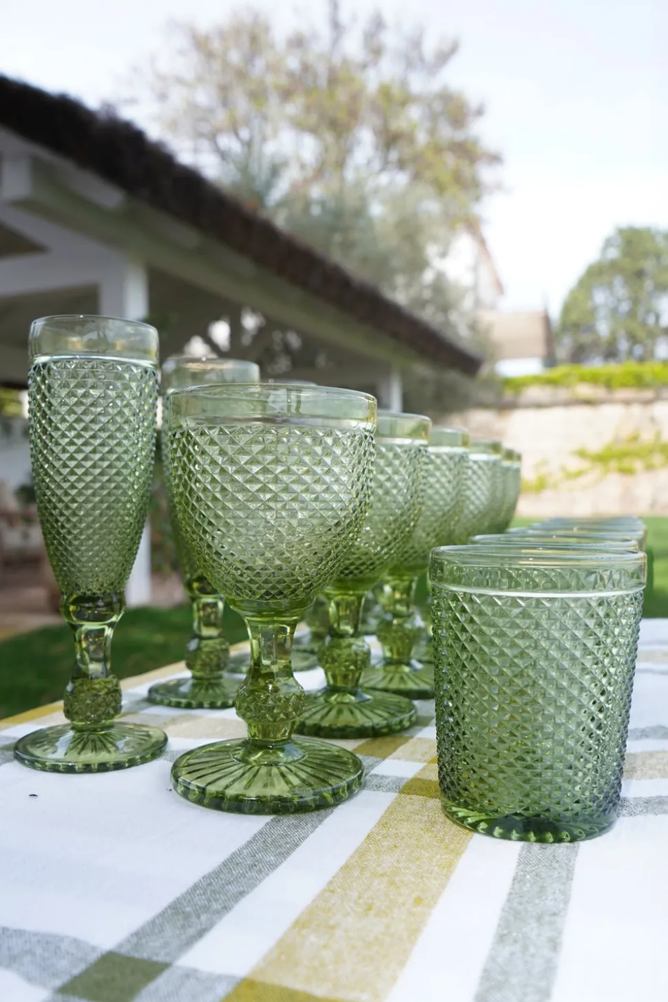 Set 6 Vasos Cristal Verde Picos